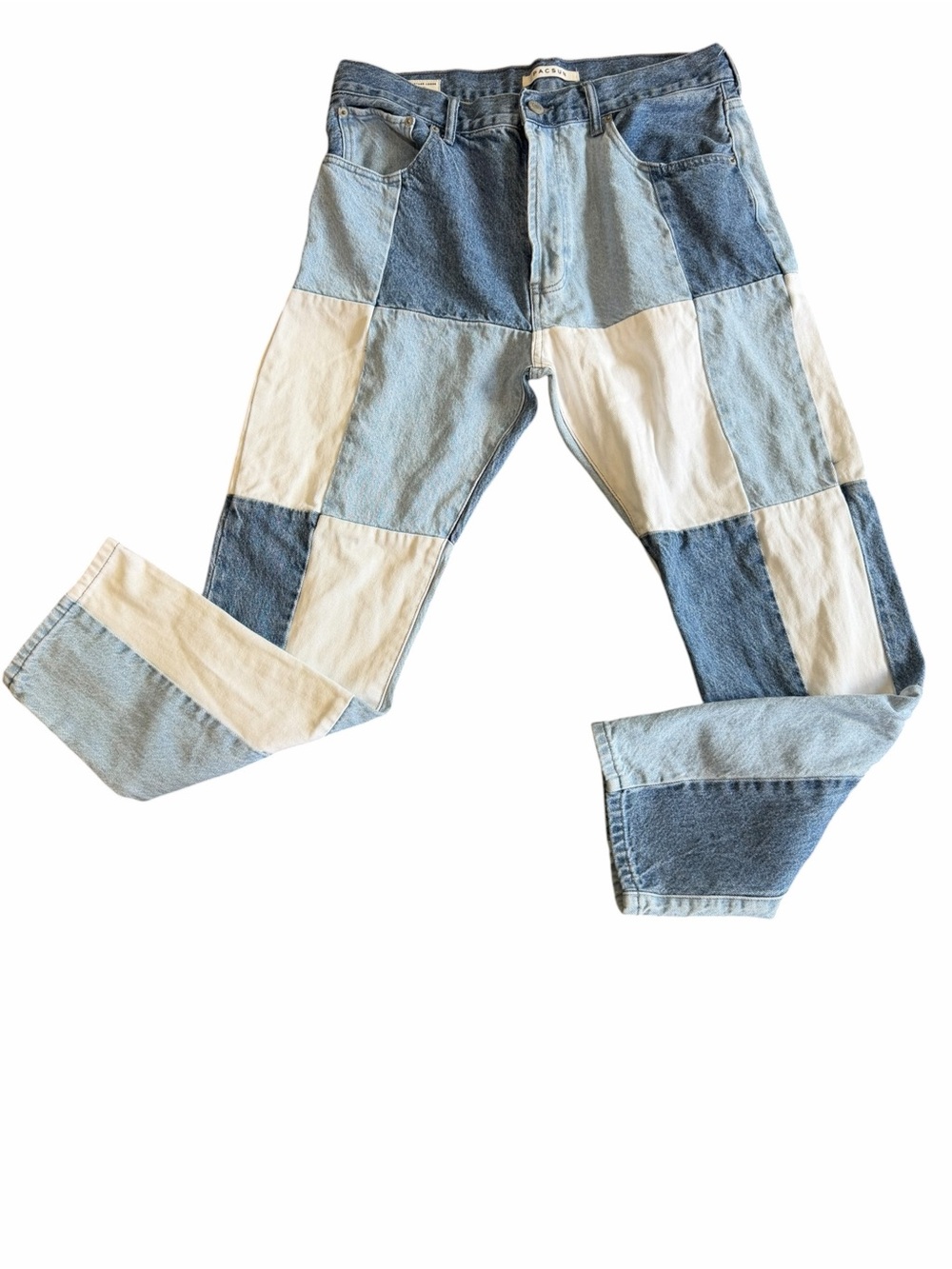 PacSun Vintage Loose Patchwork Jeans 34 Blue Cream Colorblock Y2K